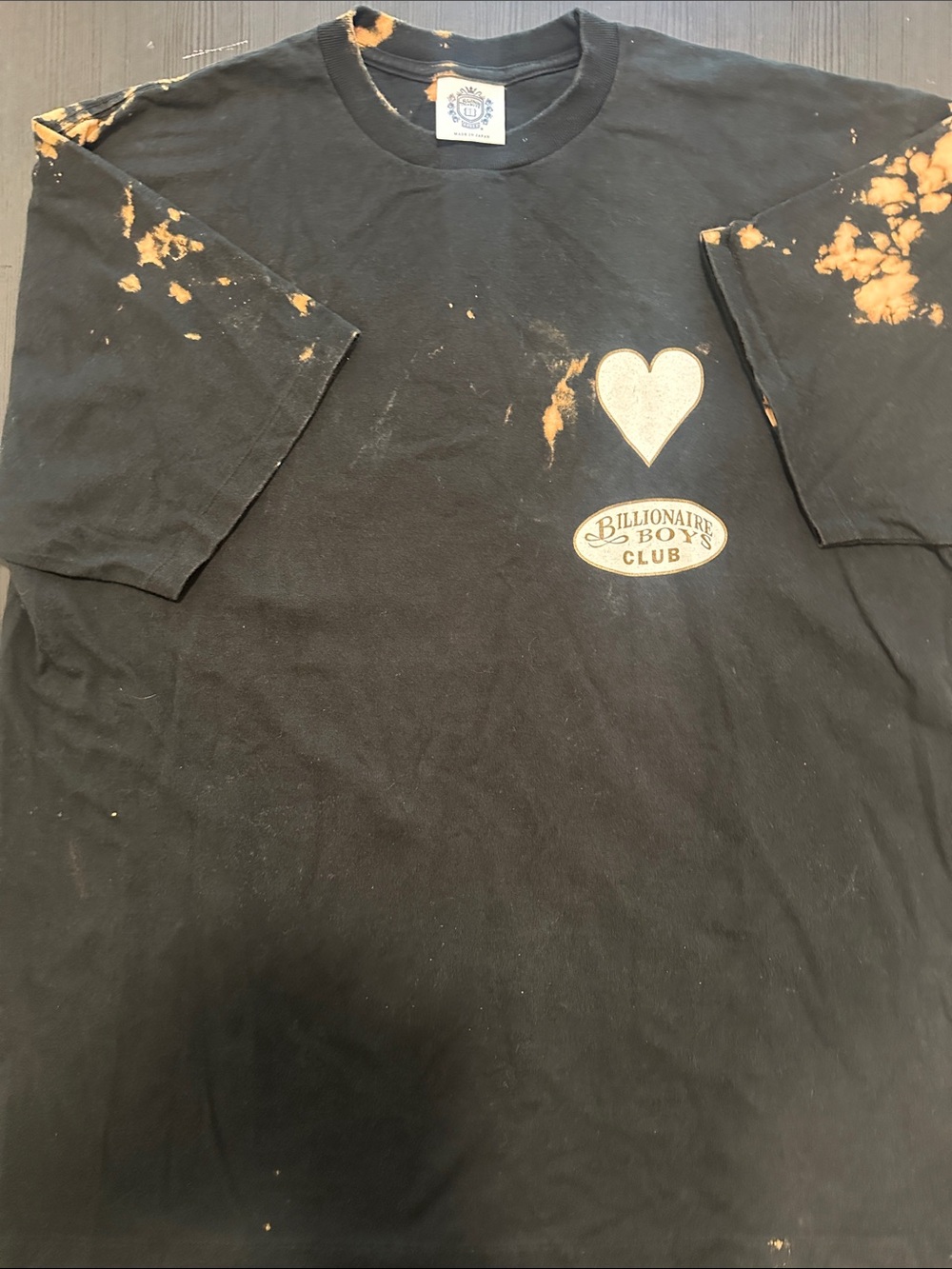 Billionaire Boys Club Black Tee with Bleach-Splatter Heart Graphic
